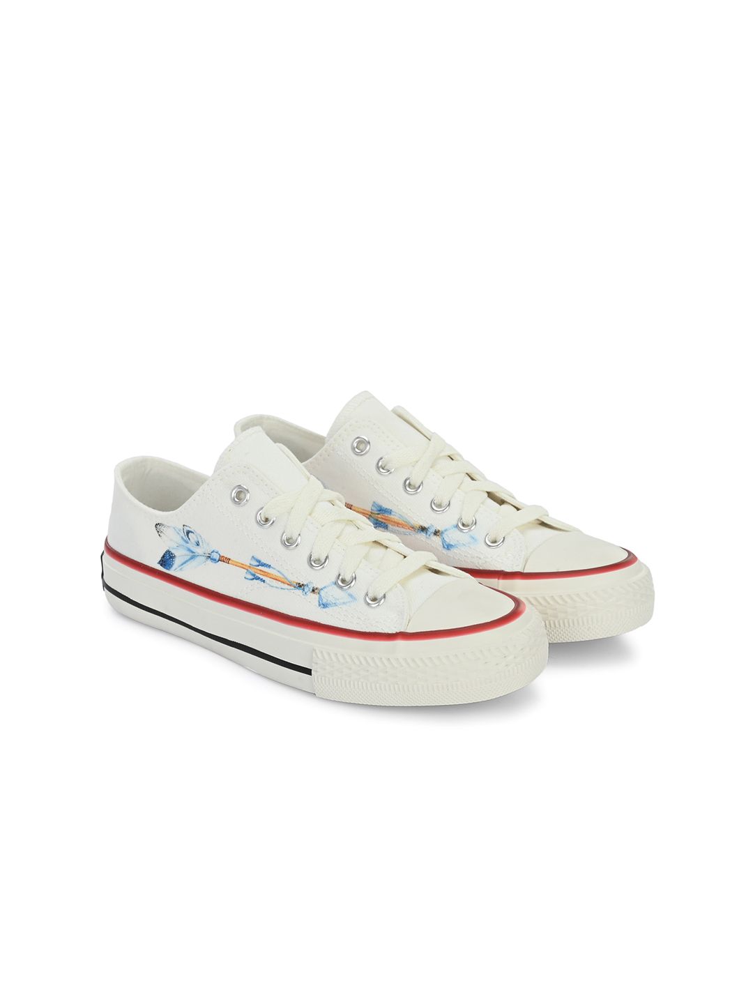 CROWCIA LONDON Women Printed Round Toe Lightweight Canvas Sneakers