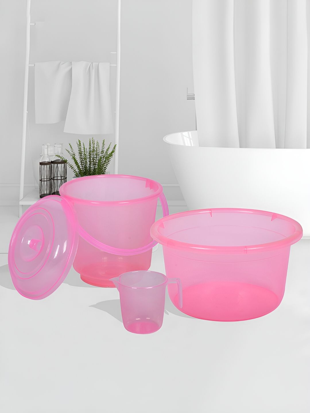 Kuber Industries Pink 3 Pieces Tub With Bucket & Mug