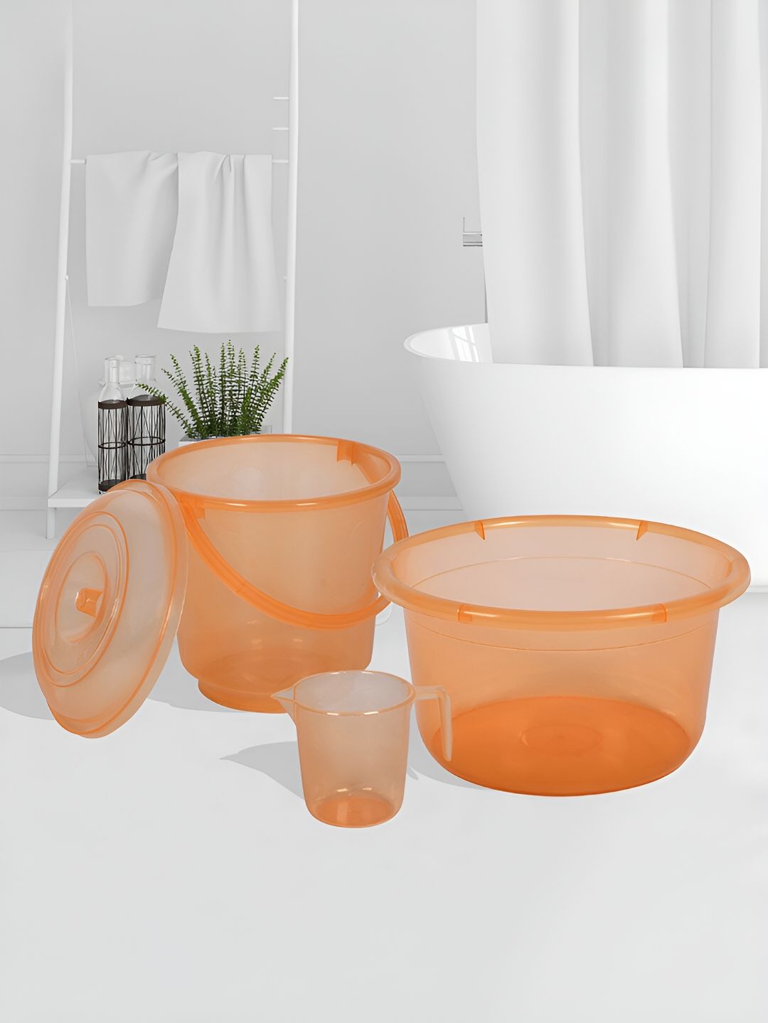 Kuber Industries Orange 3 Pieces Bath Accessories Set