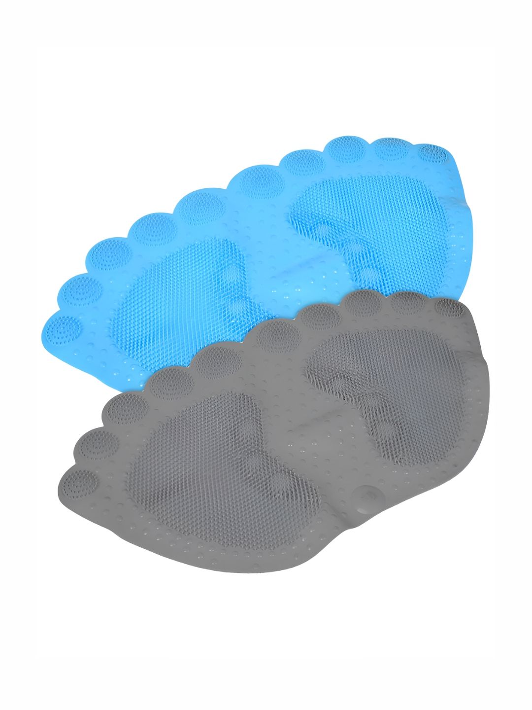 Kuber Industries Blue & Grey 2 Pieces 120 GSM Foot Shape Bath Rugs