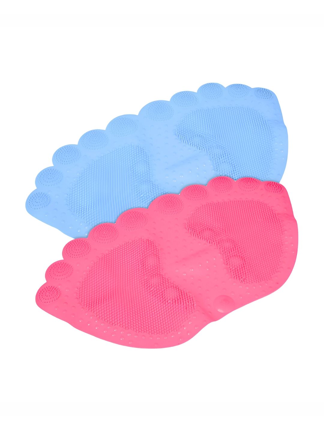 Kuber Industries Blue & Pink 2 Pieces 120 GSM Foot Shape Bath Rugs