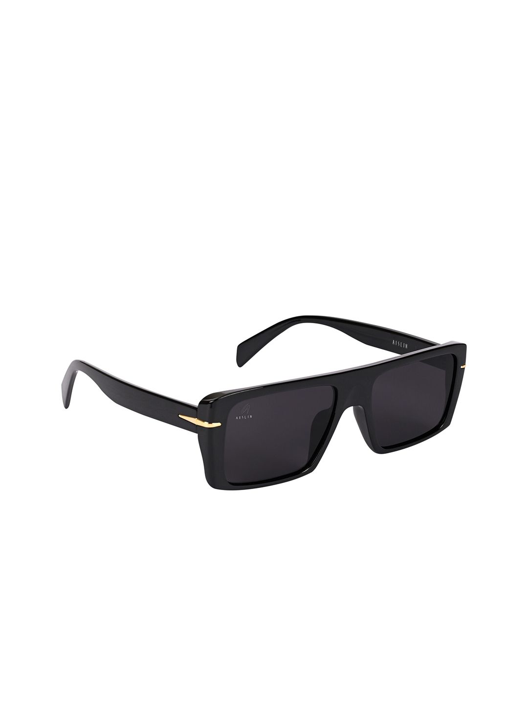 AISLIN Unisex Rectangle Sunglasses with UV Protected Lens ES_12329-93-AS-967-BLK-BLK-RT