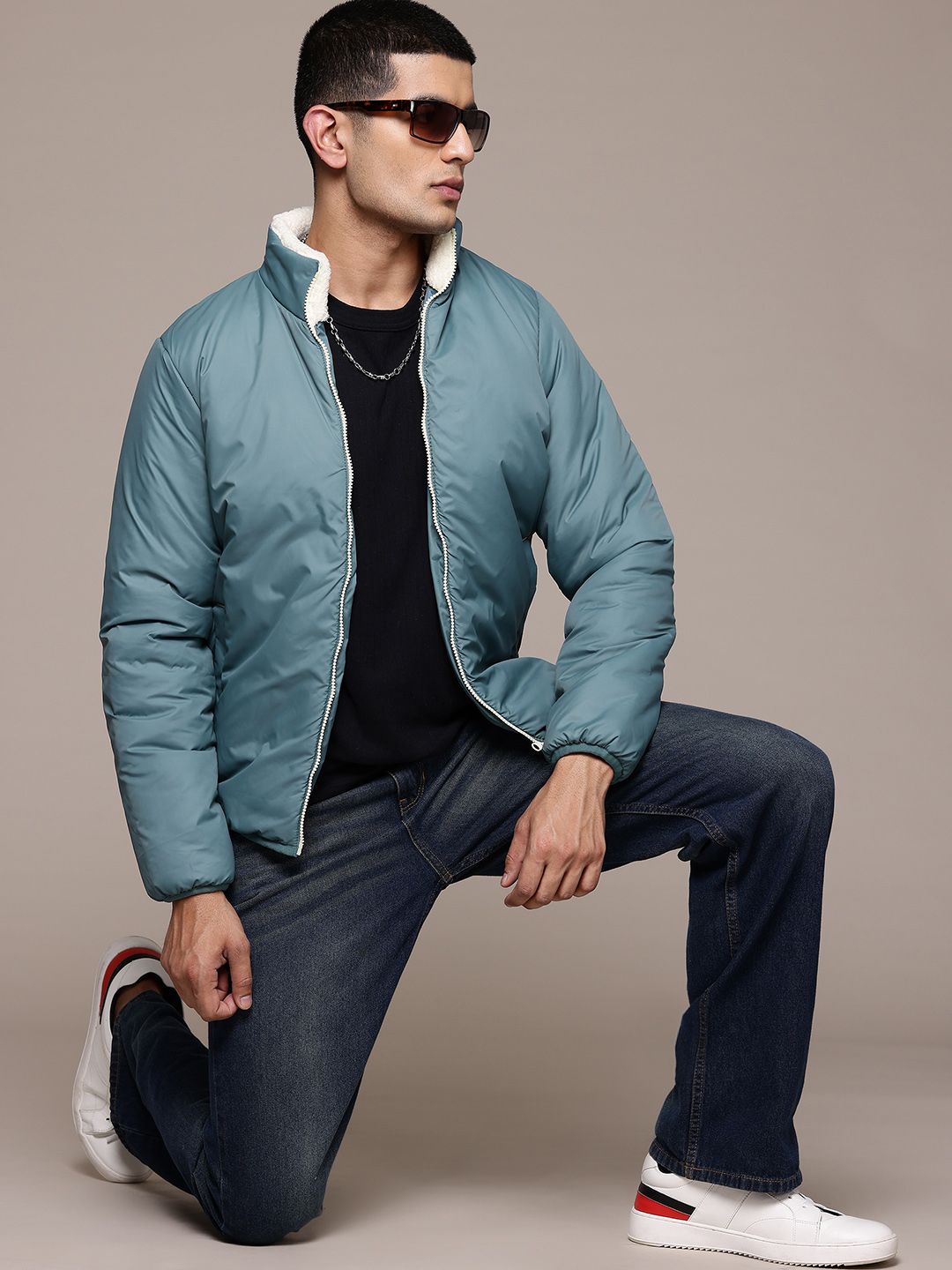 The Roadster Lifestyle Co. Faux Fur Trim Mock Collar Tailored Jacket