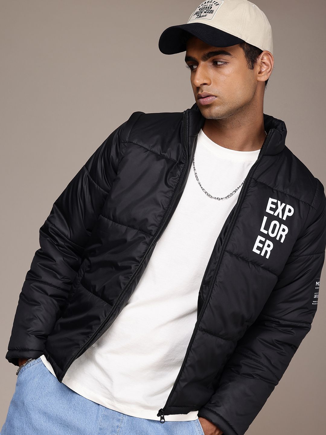 The Roadster Life Co. Typography Printed Detachable Sleeves Padded Jacket