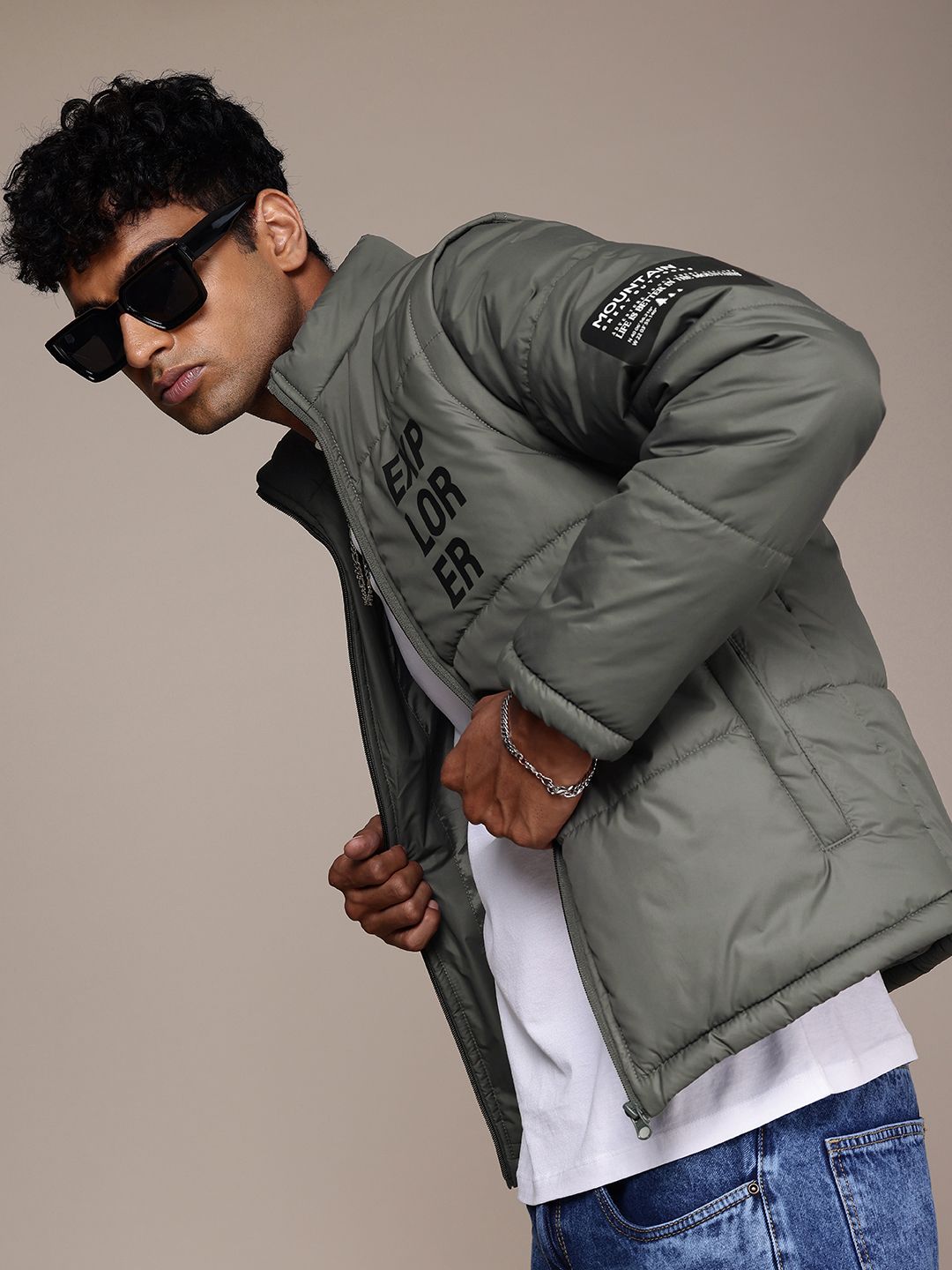 The Roadster Life Co. Typography Printed Padded Jacket with Detachable Sleeves