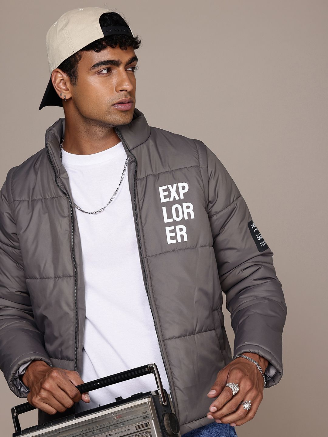 The Roadster Life Co. Typography Printed Padded Jacket with Detachable Sleeves