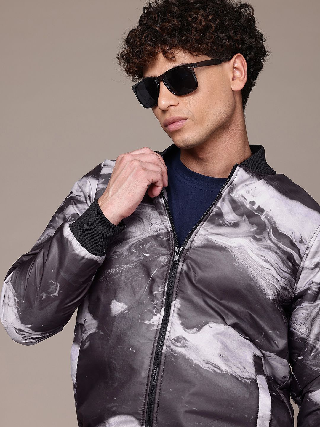 The Roadster Lifestyle Co. Stand Collar Printed Bomber Jacket