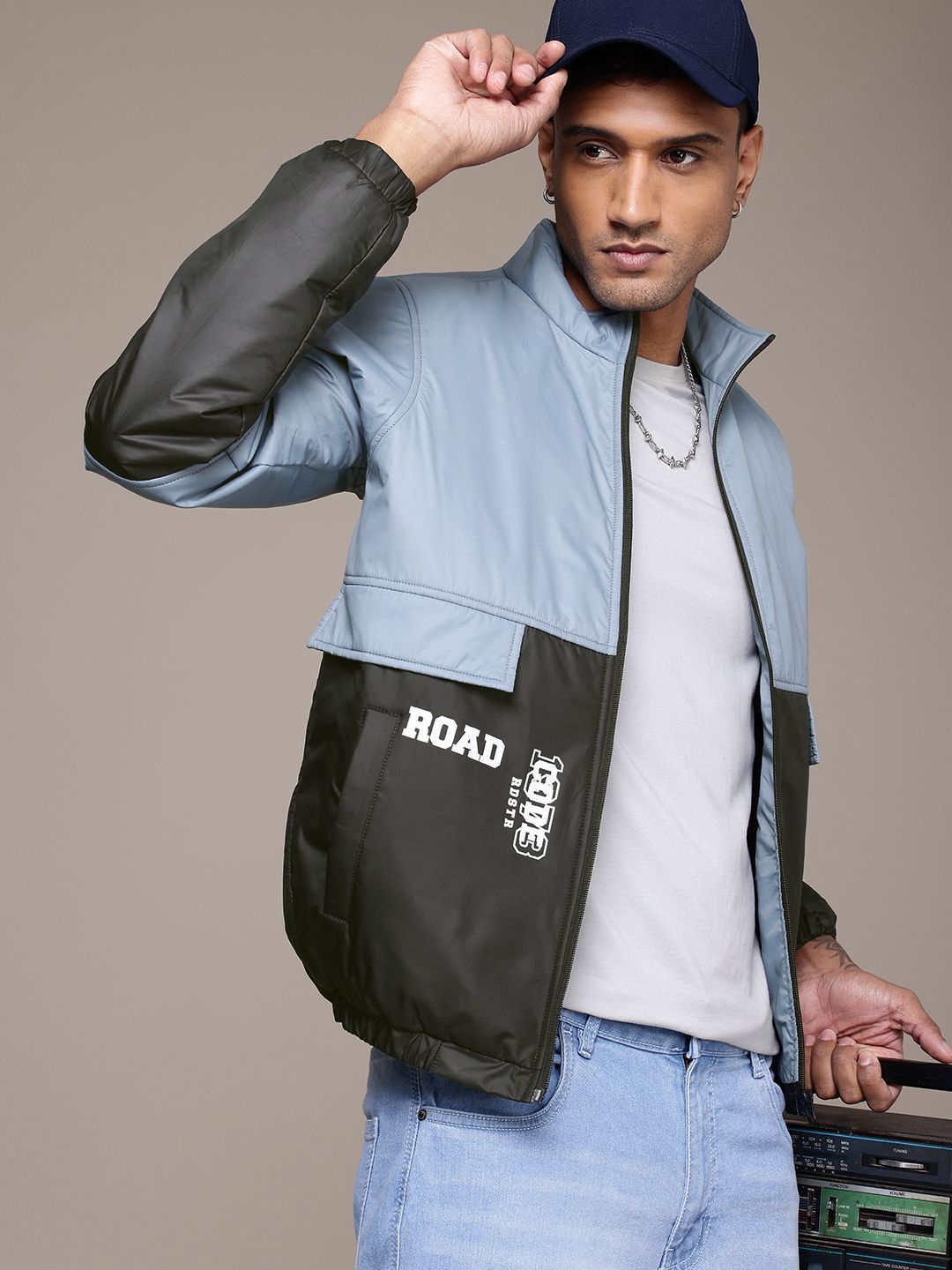 The Roadster Life Co. Mock Collar Colourblocked Bomber Jacket