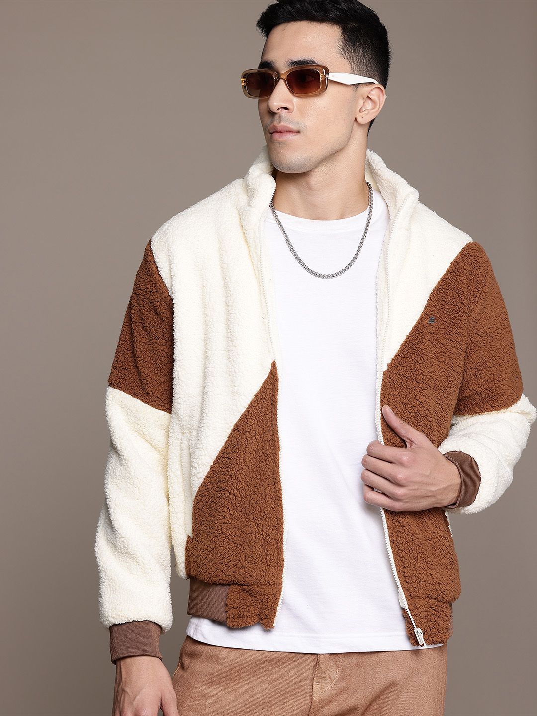 The Roadster Life Co. Colourblocked Fleece Sherpa  Jacket