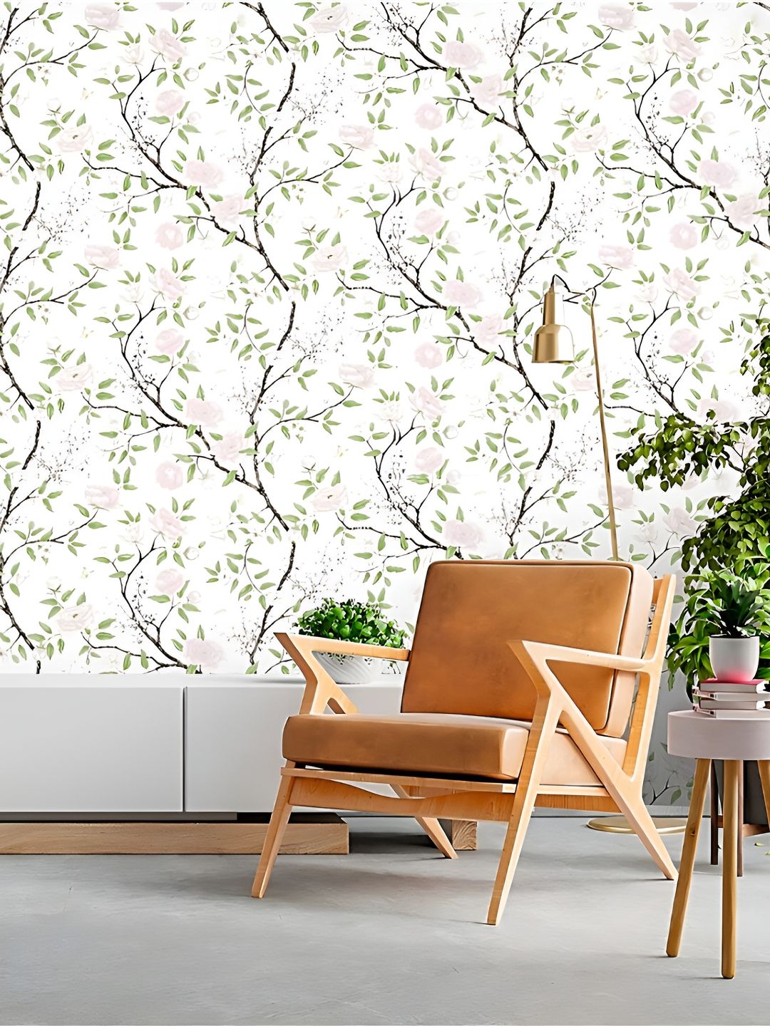 Jaamso Royals Jaamso Royals White & Green Flower Printed Self Adhesive Wall Sticker