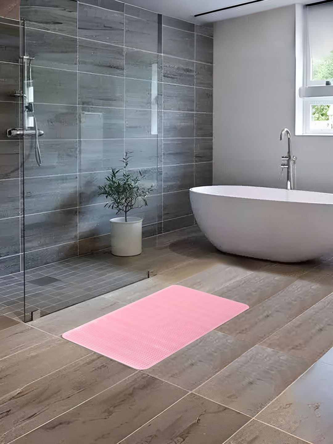 UMAI Pink Textured 240 GSM Anti Skid Bath Mat