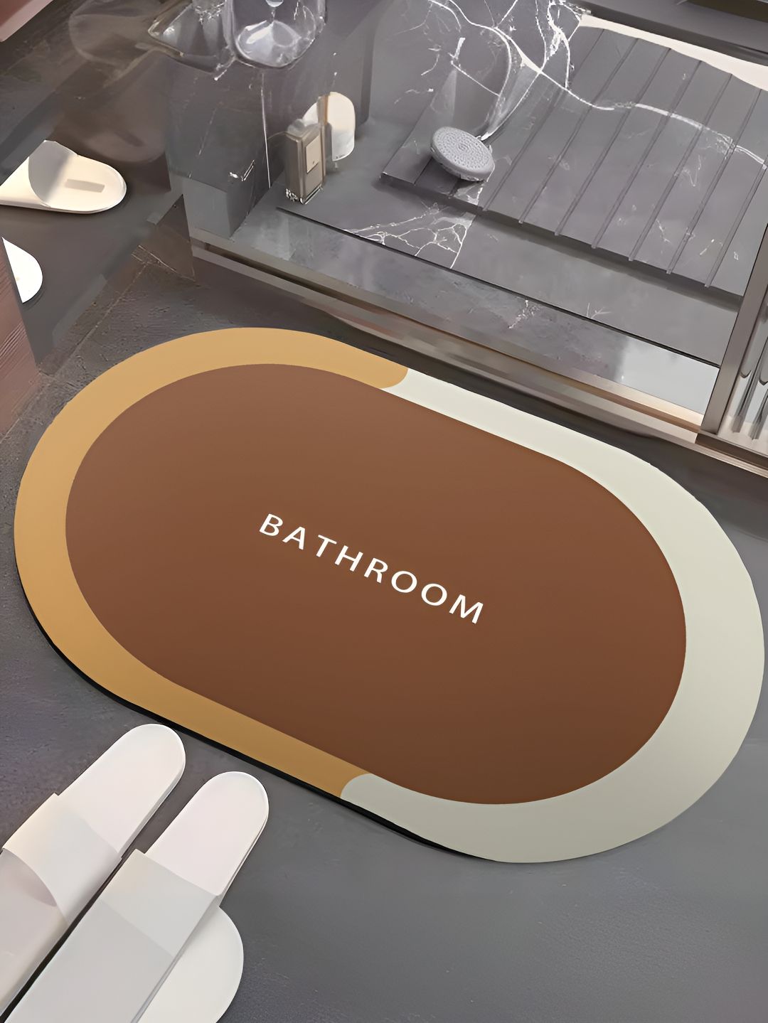 UMAI Brown Printed 240 GSM Anti-Skid Bath Mat