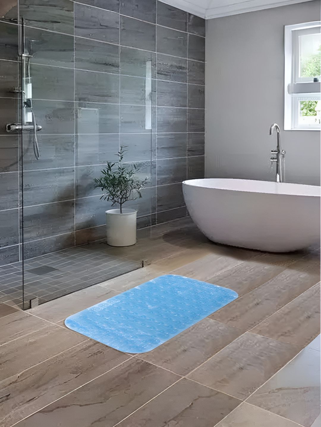 UMAI Blue Textured 240 GSM Anti Skid Bath Mat