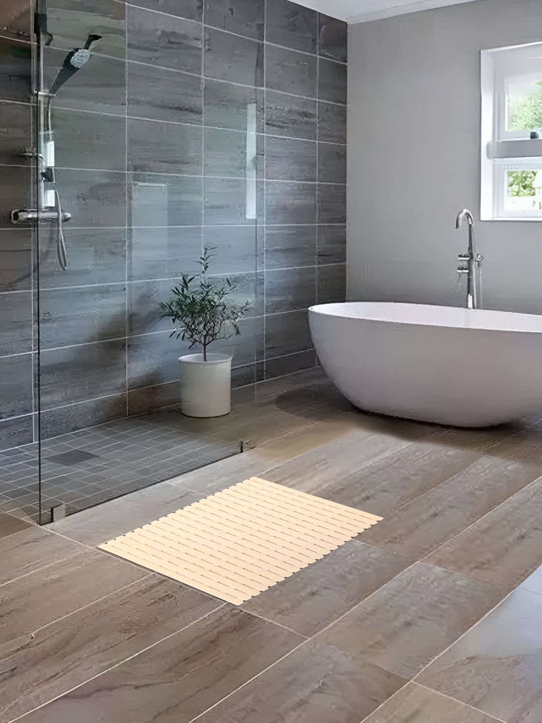 UMAI Beige Textured 240 GSM Anti-Skid Bath Mat