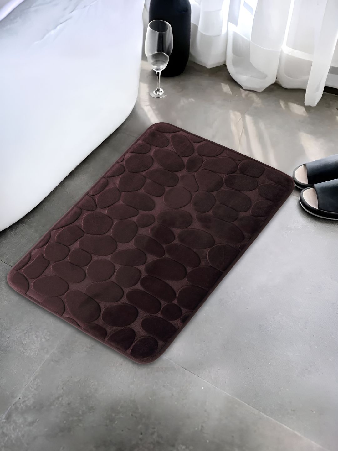 UMAI Brown Self-Designed 450 GSM Cotton Anti-Skid Bath Mat
