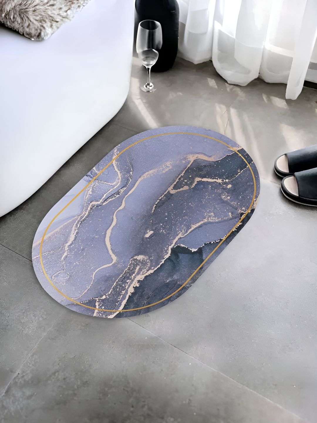 UMAI Blue Printed 240 GSM Anti-Skid Bath Mat
