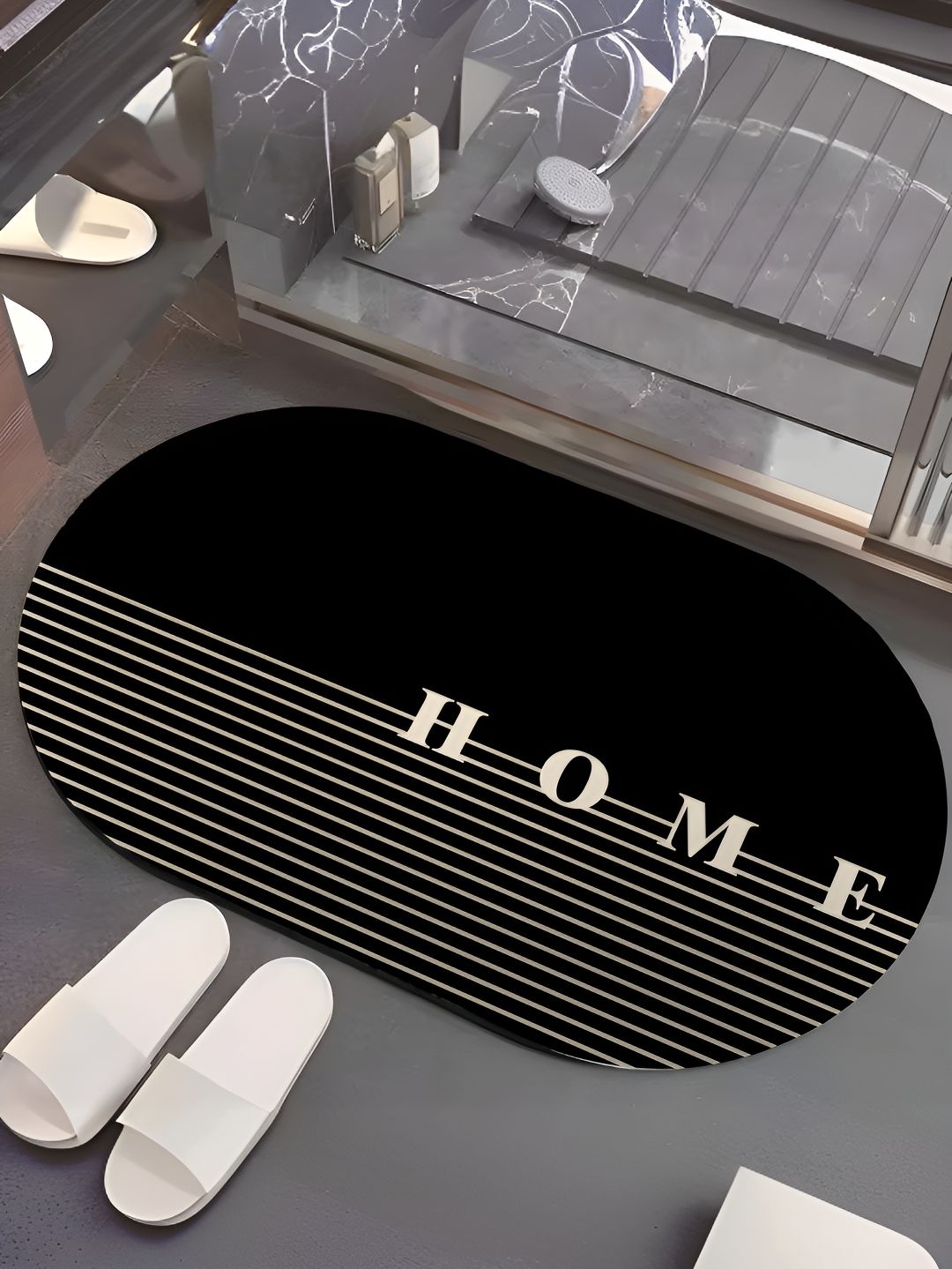UMAI Black & Beige Printed 240 GSM Anti Skid Bath Mat