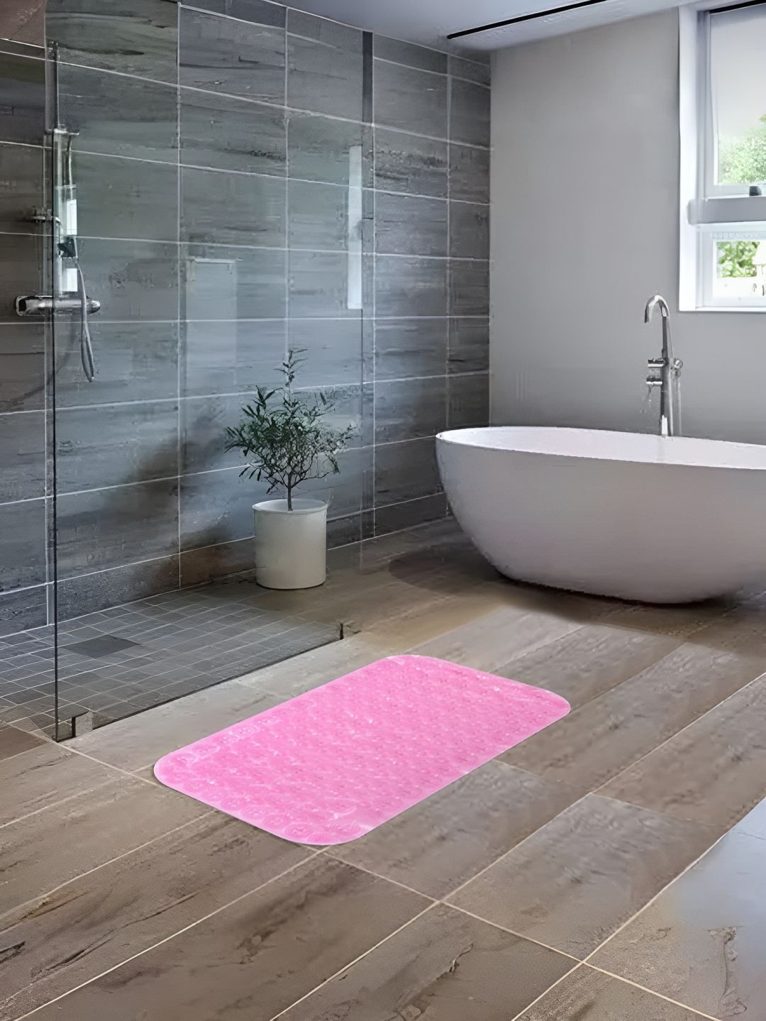 UMAI Pink Textured 240 GSM Anti-Skid Bath Mat