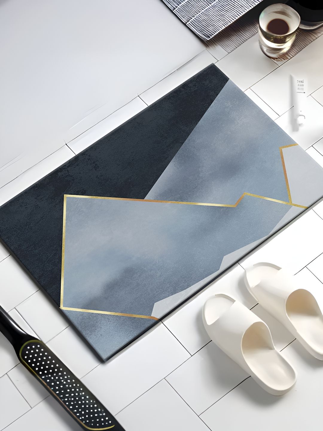 UMAI Blue Printed 240 GSM Anti-Skid Bath Mat