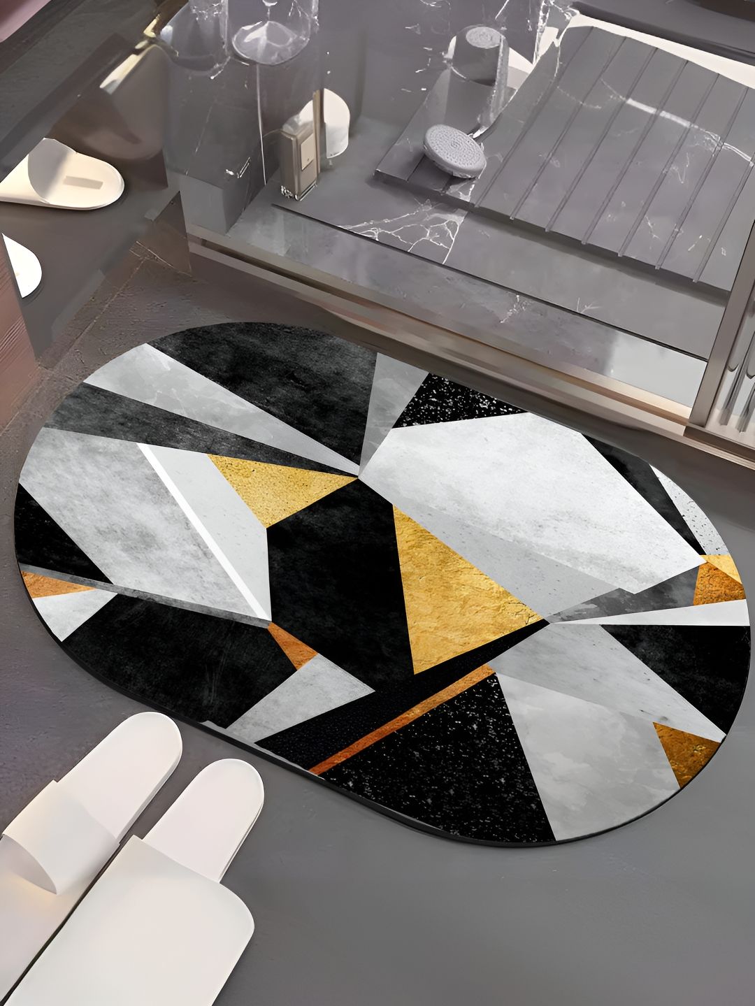 UMAI Grey & Black Printed 240 GSM Anti Skid Bath Mat