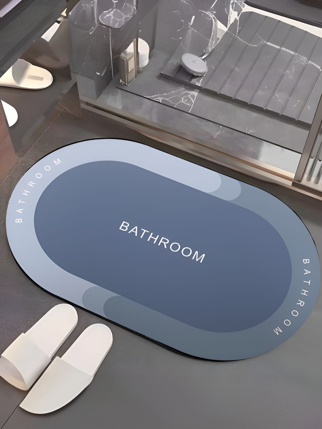 UMAI Blue & white Printed 240 GSM Anti Skid Bath Mat