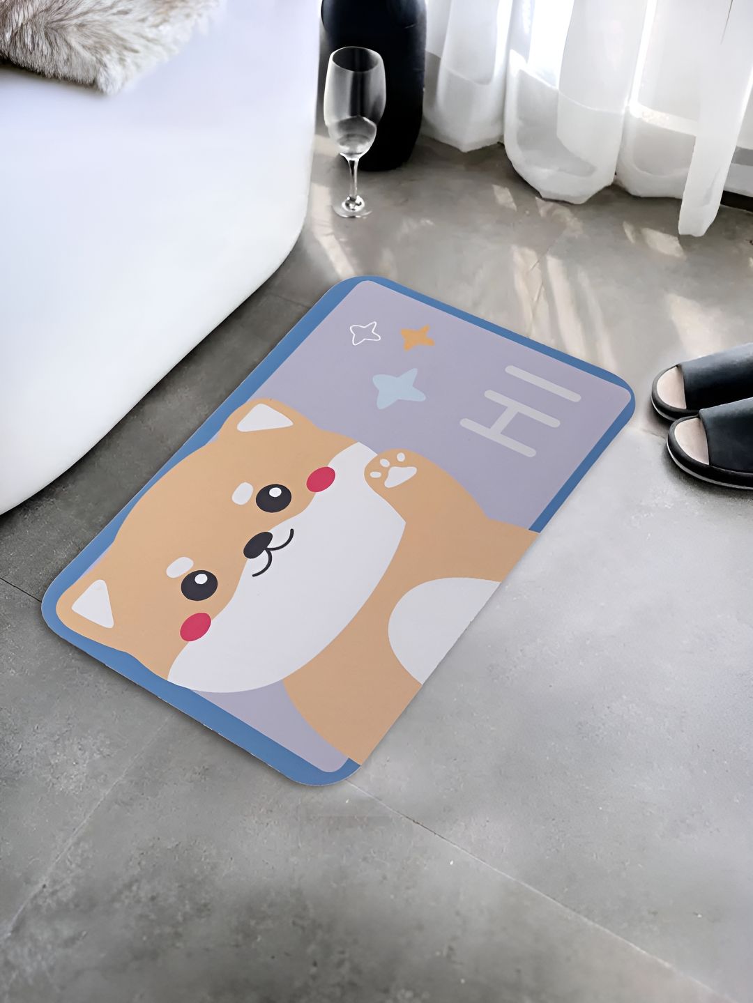 UMAI Lavender-Coloured & Beige Printed 240 GSM Anti-Skid Bath Mat