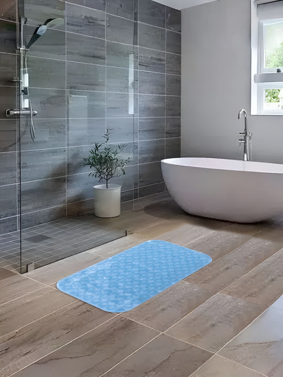 UMAI Blue Textured 240 GSM Anti-Skid Bath Mat