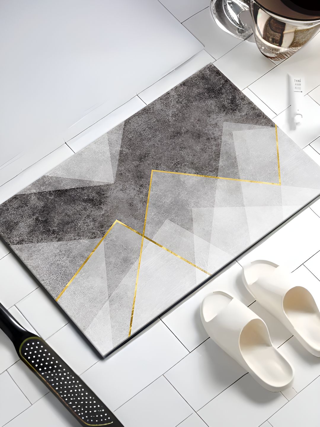 UMAI Grey Printed 240 GSM Anti-Skid Bath Mat