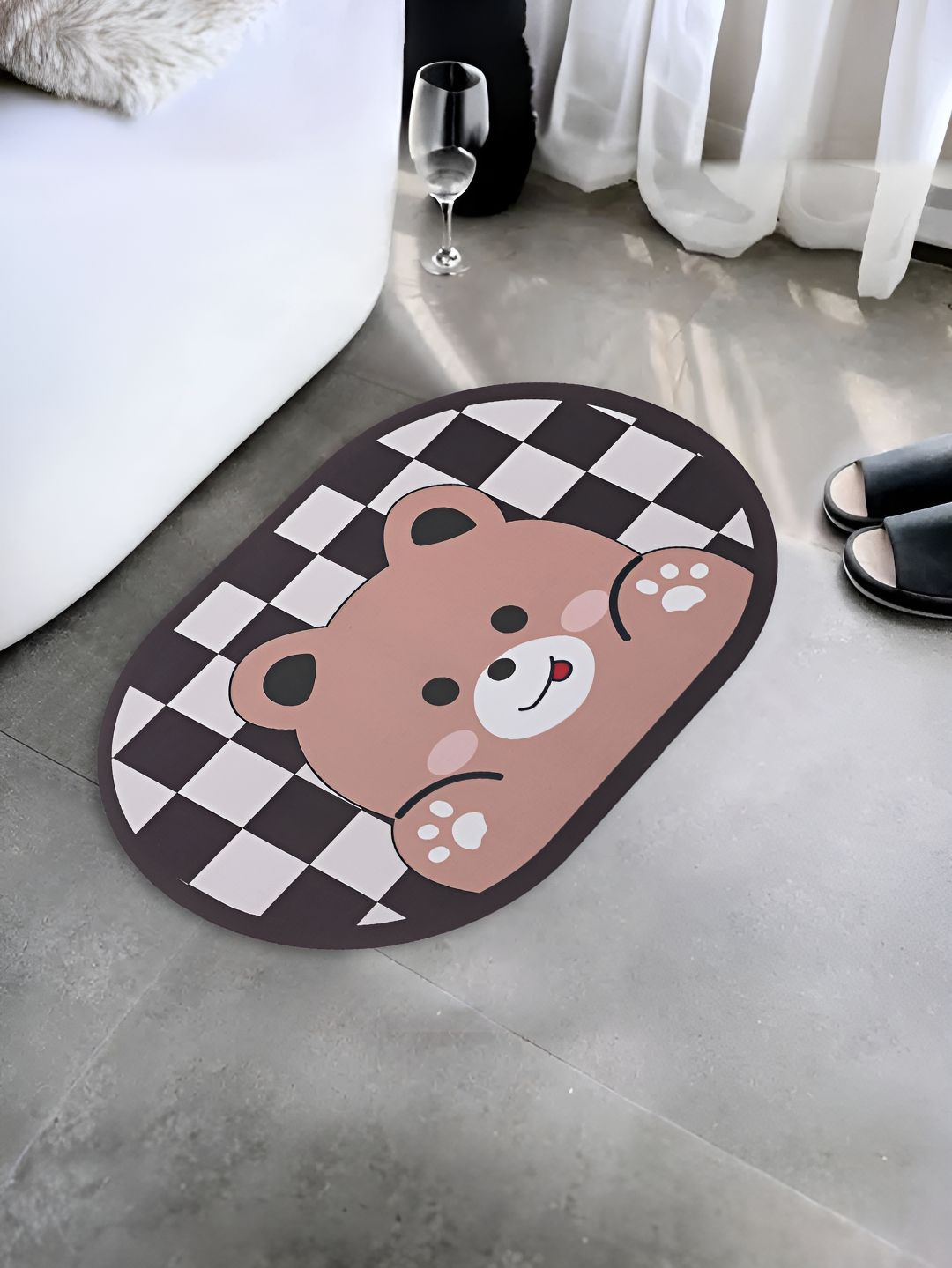 UMAI Brown & Black Printed 240 GSM Anti-Skid Bath Mat