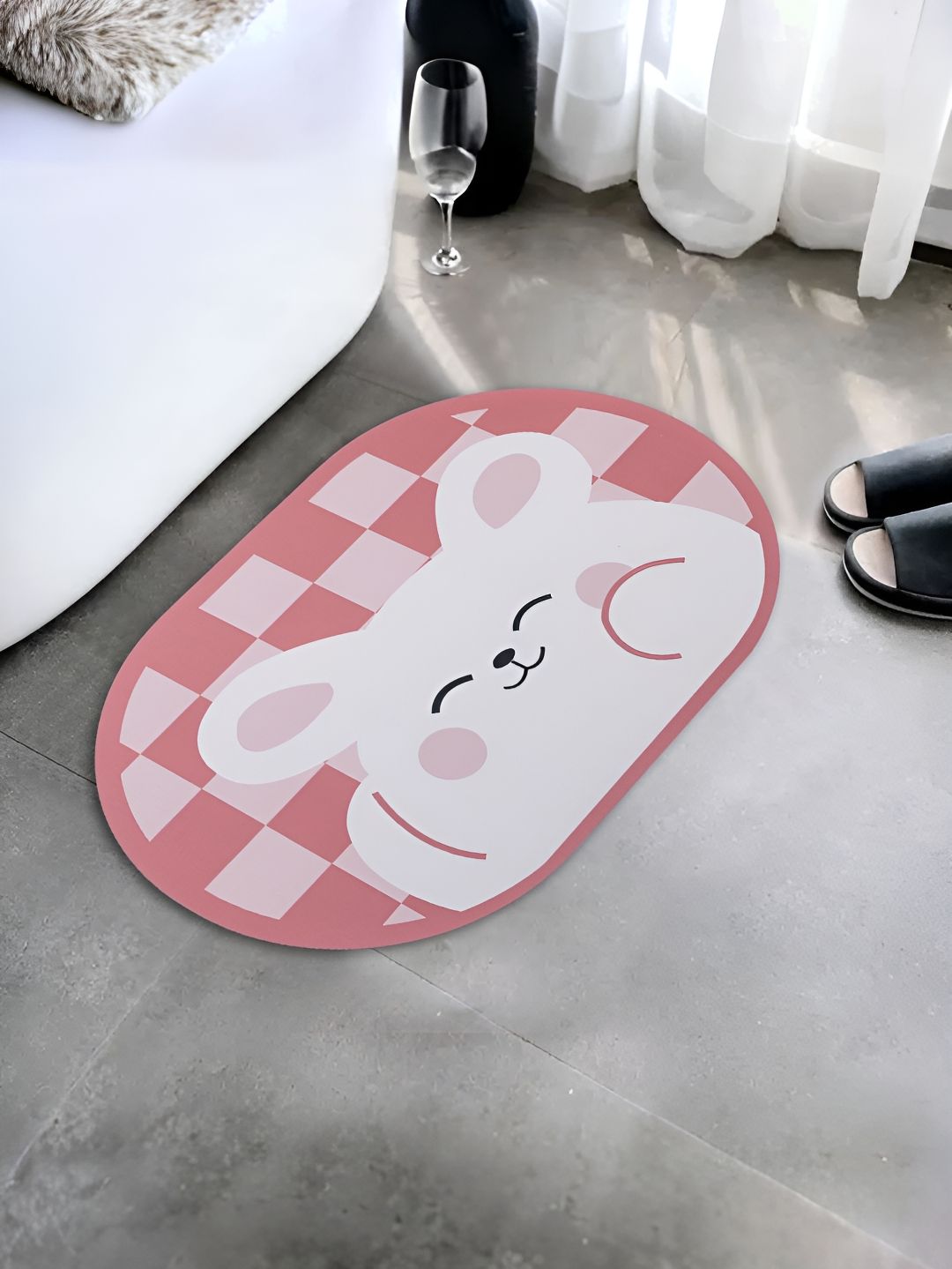 UMAI Pink Printed 240 GSM Anti-Skid Bath Mat