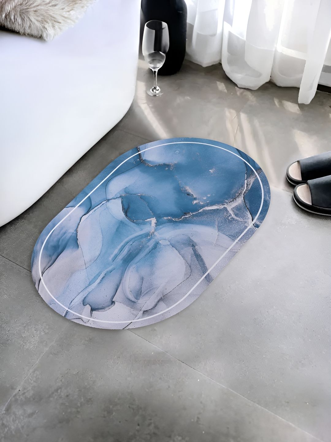 UMAI Blue Abstract Anti-Skid Bath Rug
