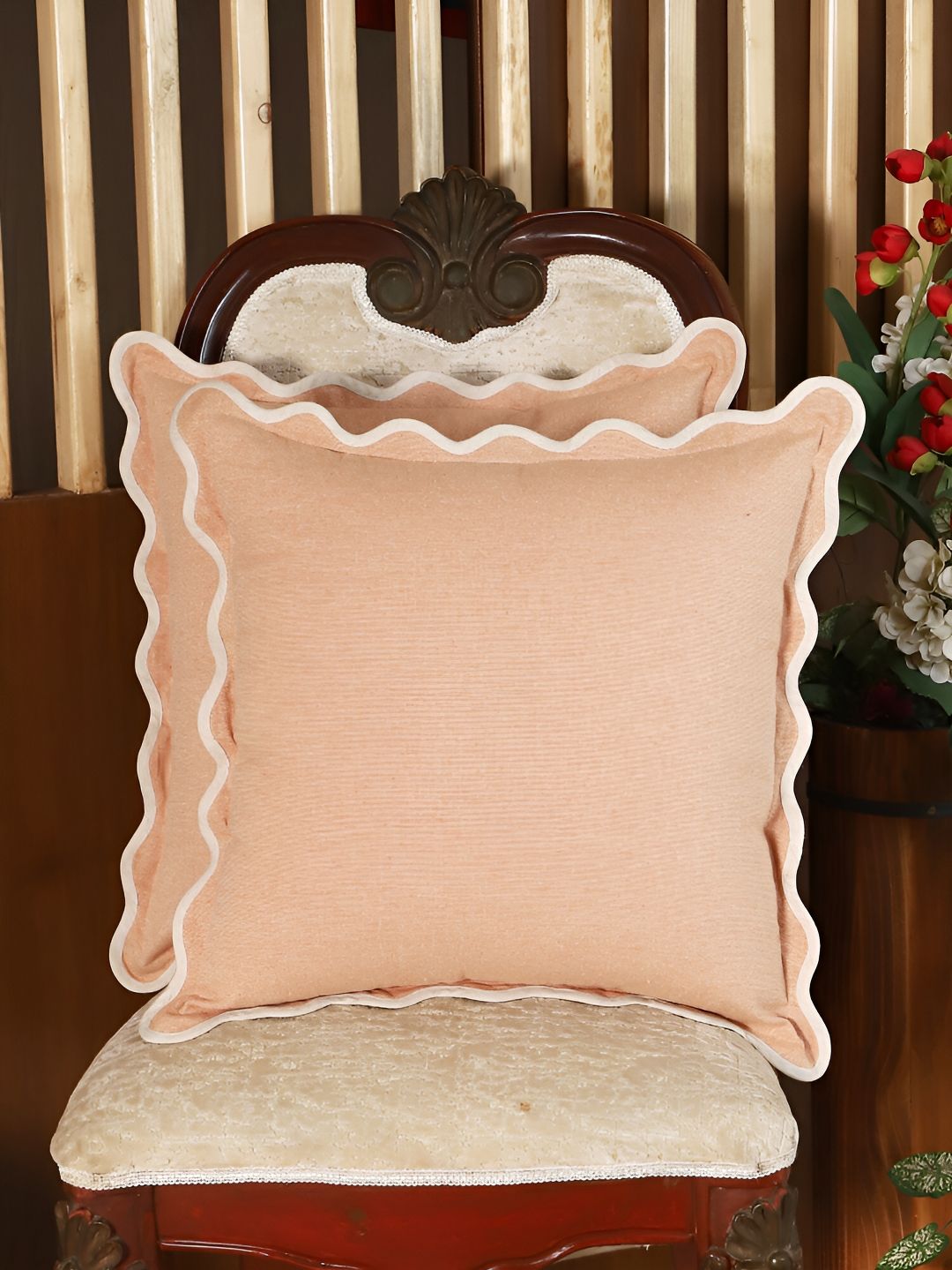 Home Orange 2 Pieces Cotton Square Cushion Covers
