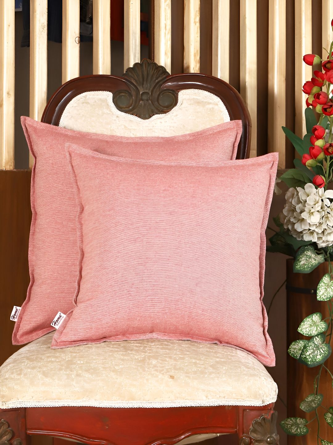 Home Red Cotton Lightweight 2 Square Cushion Covers -23.6x23.6In