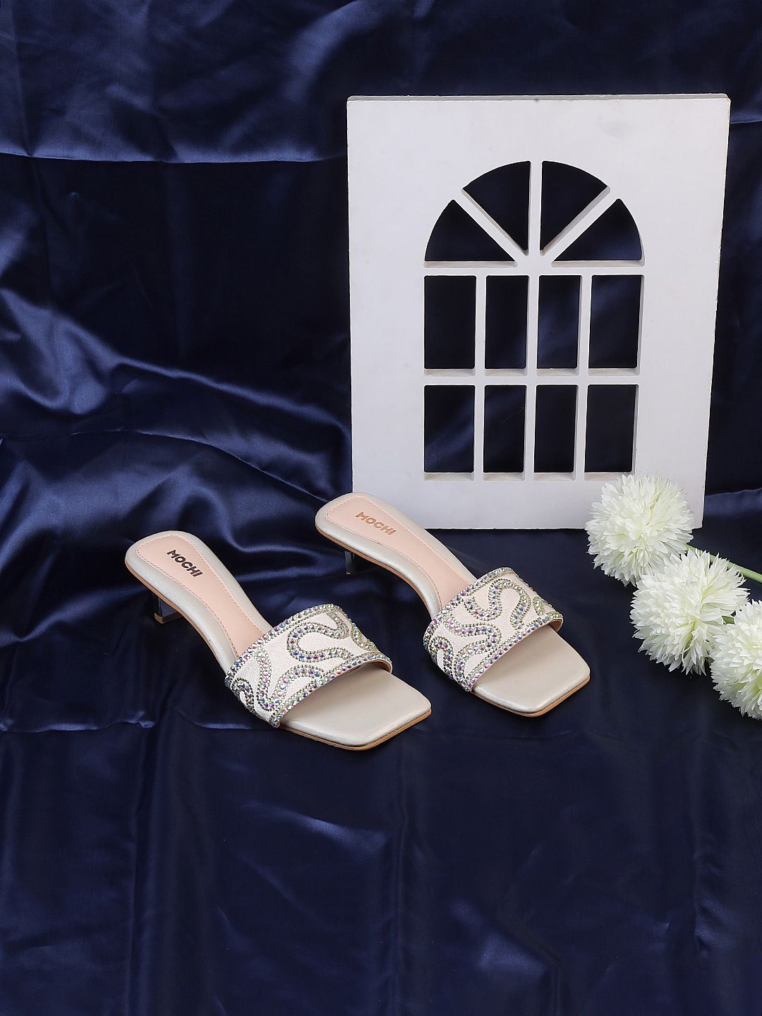 Mochi Mochi Embellished Open Toe Kitten Heels