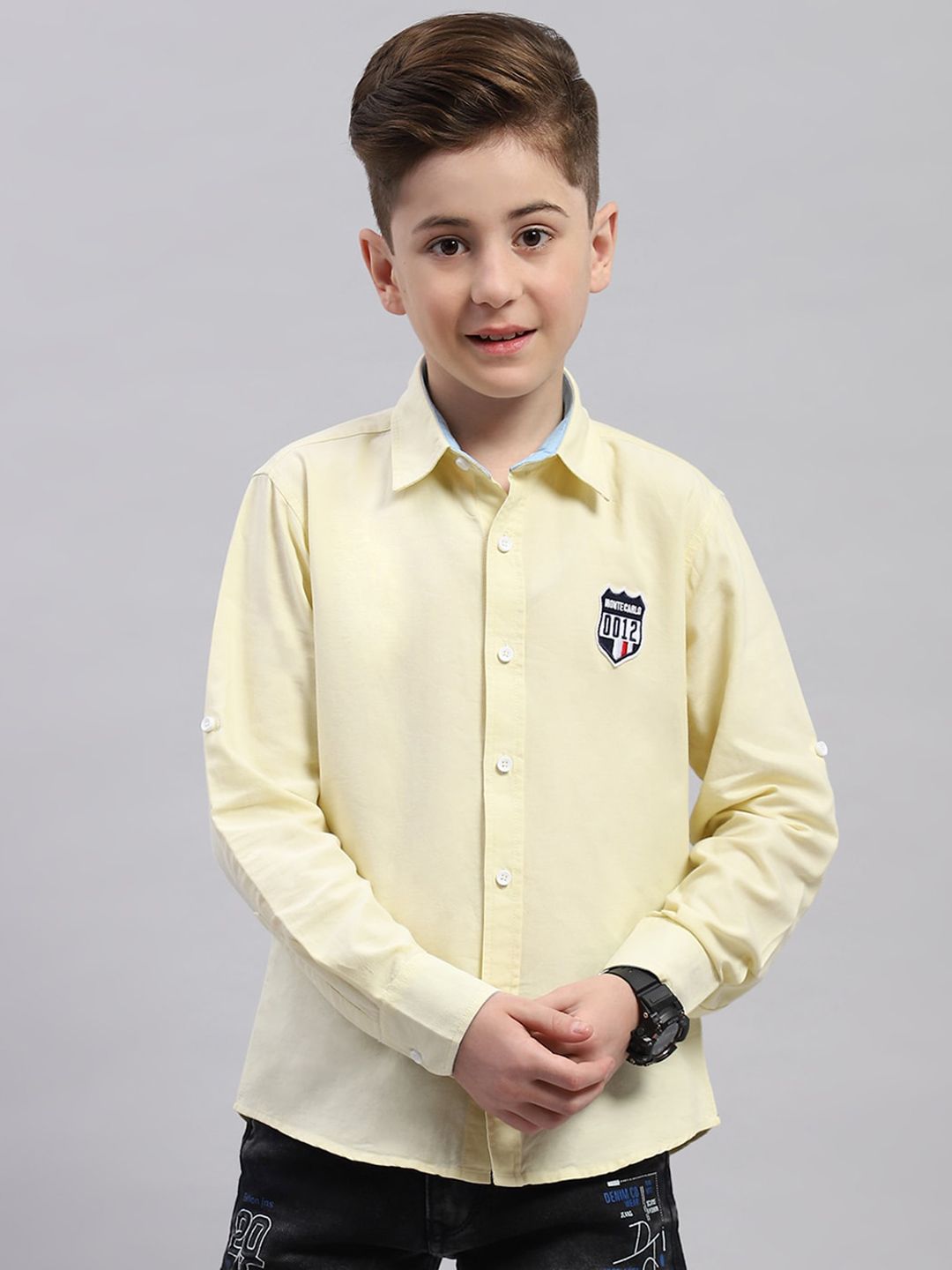 Monte Carlo Boys Spread Collar Roll Up Sleeves Cotton Casual Shirt