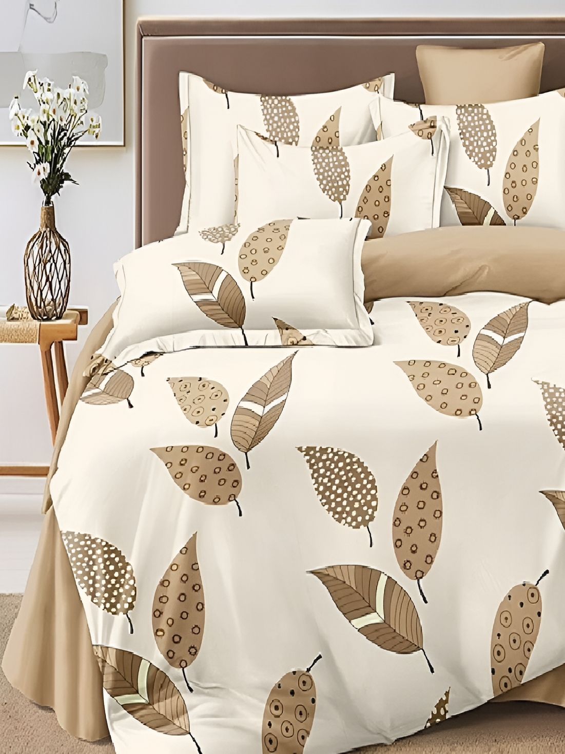 Laying Style Beige 4 Pieces Floral Double King Bedding Set
