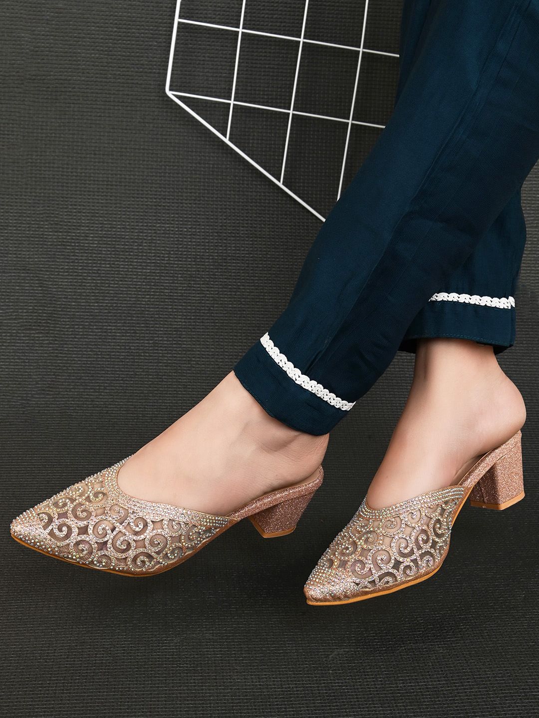 XE Looks Embellished Block Heel Mules