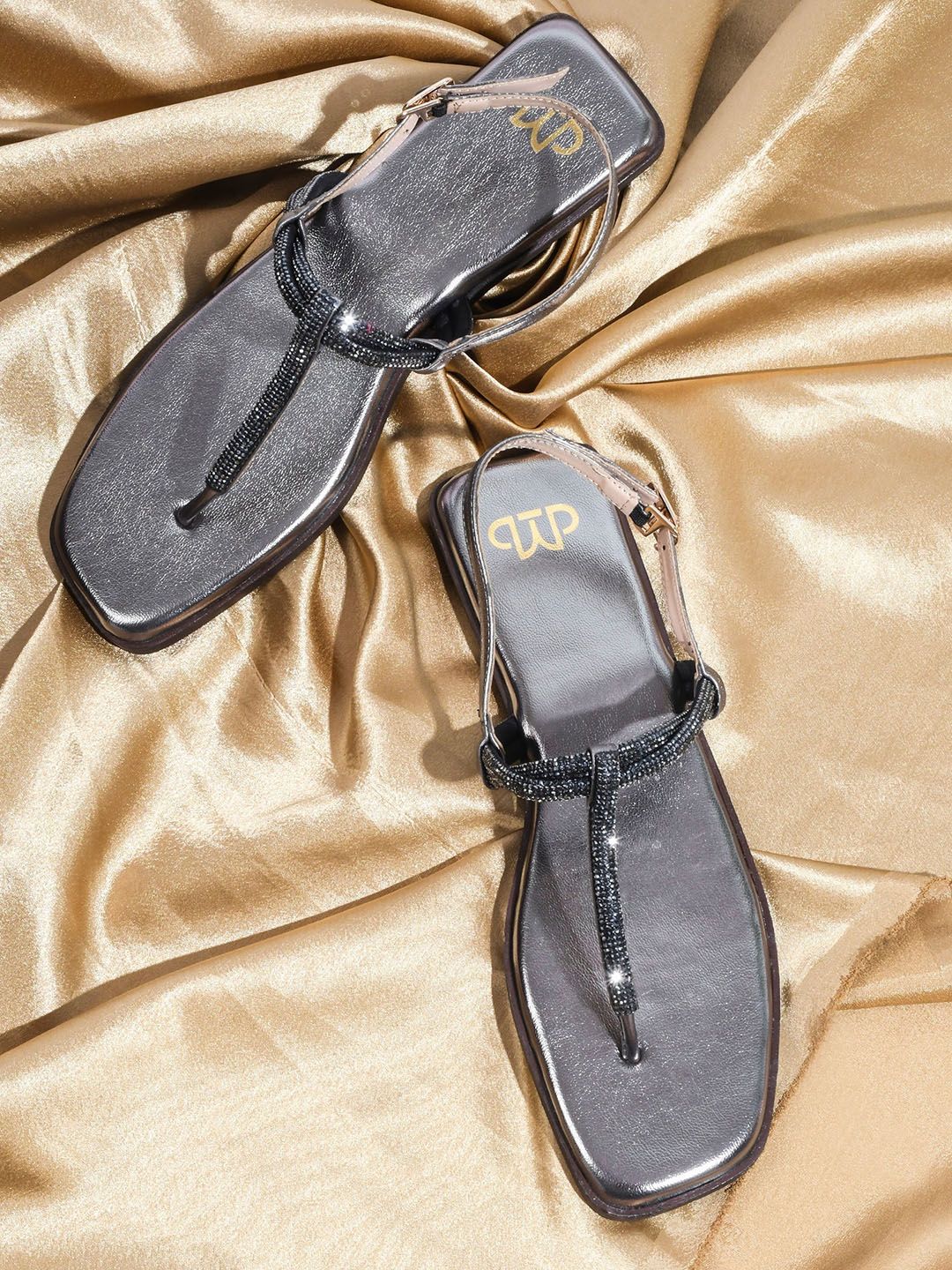 THE WHITE POLE Embellished T-Strap Flats