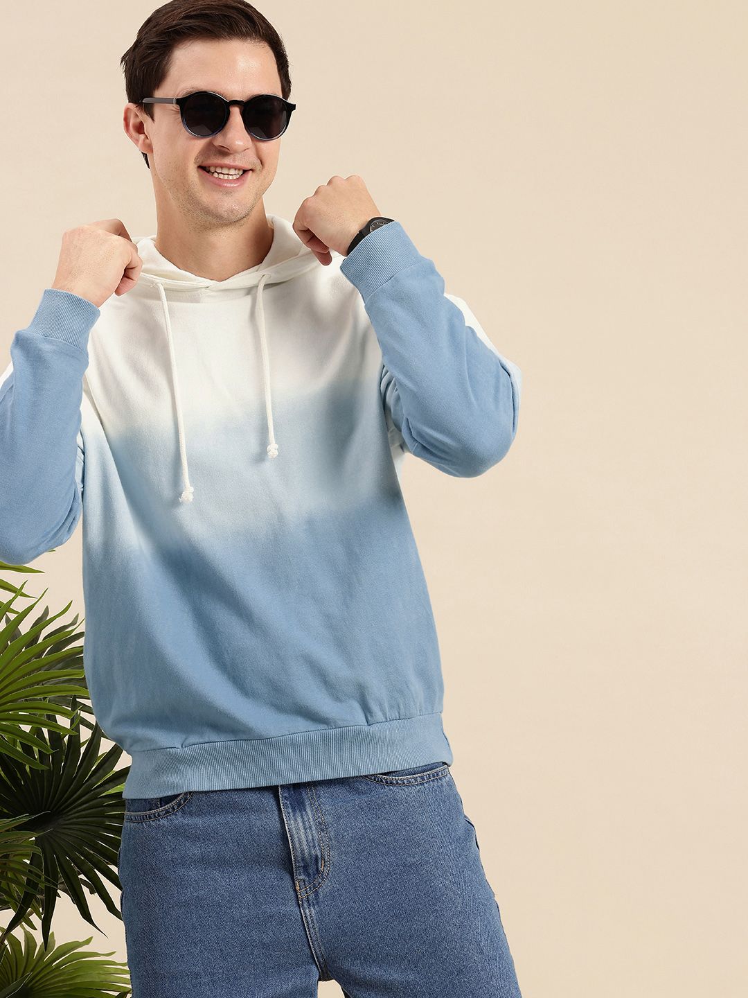 Mast & Harbour Pure Cotton Dyed Hooded Pullover Sweatshirt