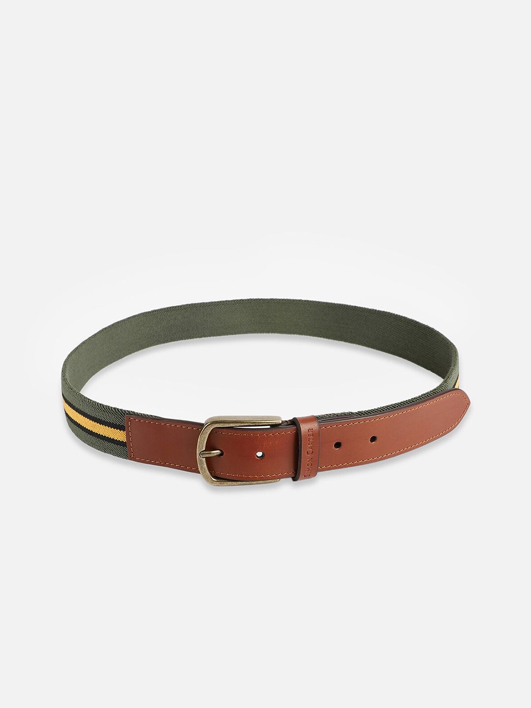 SIMON CARTER LONDON Men Striped Genuine Leather Belt