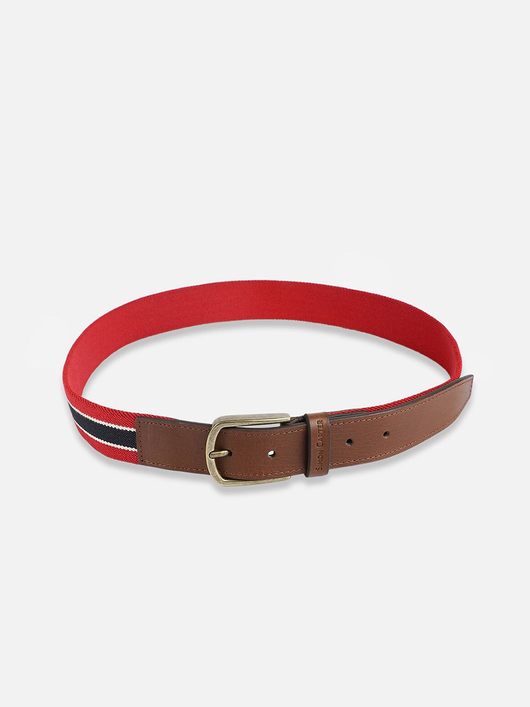 SIMON CARTER LONDON Men Striped Genuine Leather Belt