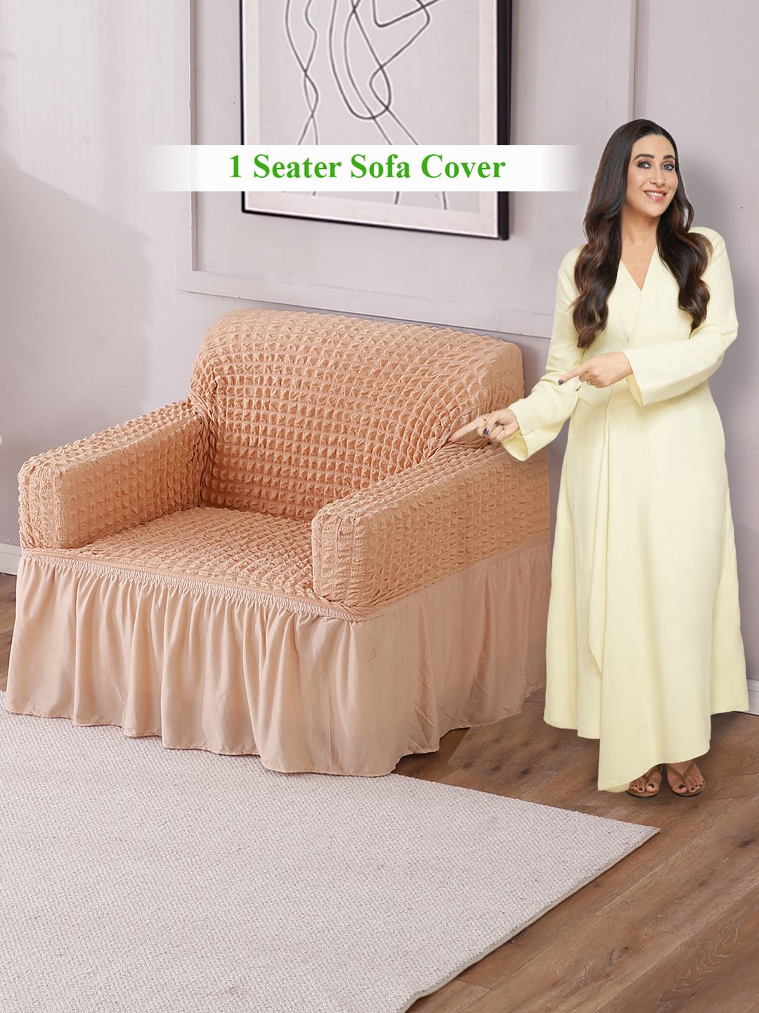 HOKIPO Stretchable Checkered Polyester Straight Single Seater Sofa Cover-43x20x28In