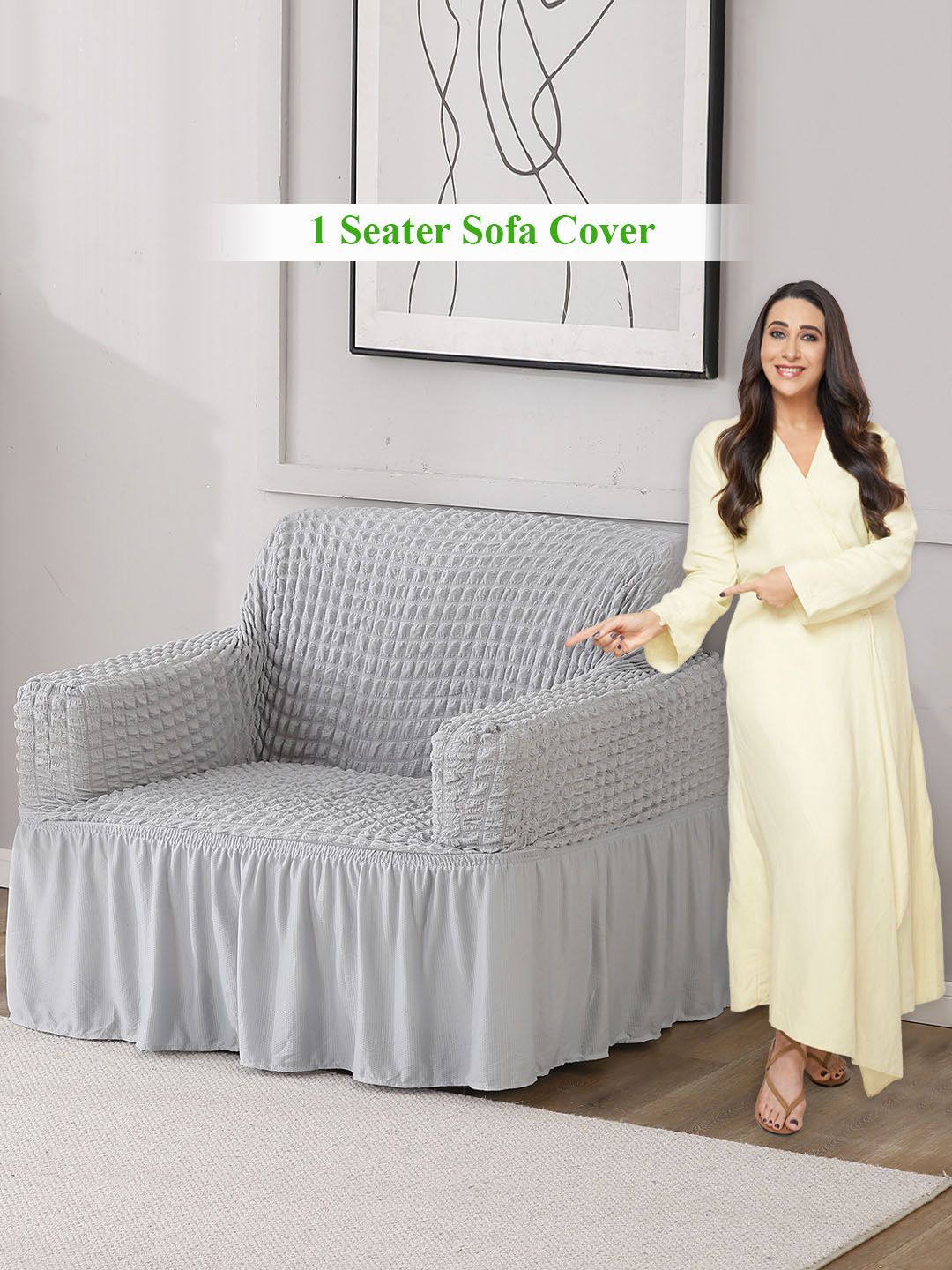 HOKIPO Stretchable Checkered Polyester Straight Single Seater Sofa Cover-43x20x28In