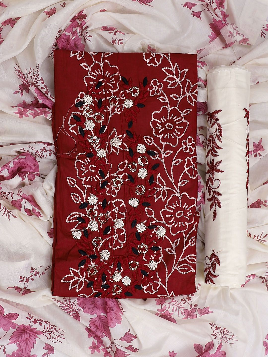 SALWAR STUDIO Embroidered Pure Cotton Unstitched Dress Material