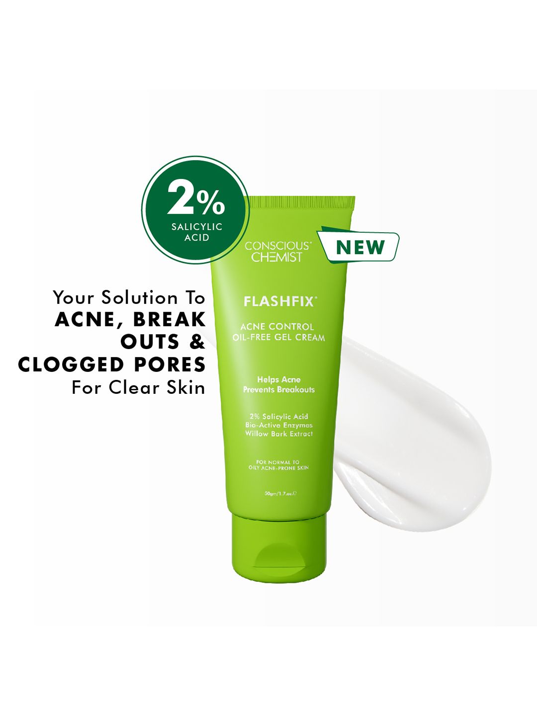 Conscious Chemist Flashfix Acne Spot Corrector Face Cream with 2% Salicylic Acid - 50g