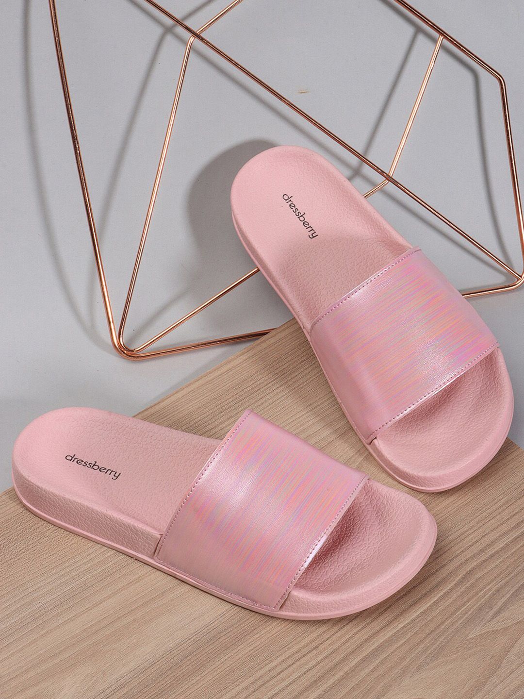 DressBerry Women Pink Striped Sliders