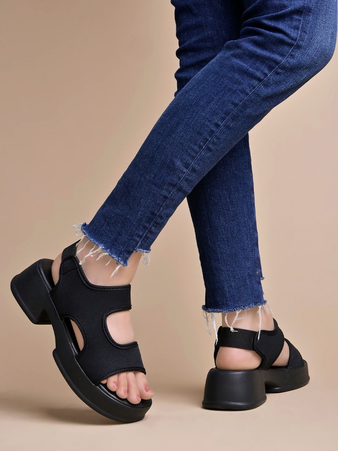 Shoetopia Textured Open Toe Platform Heels