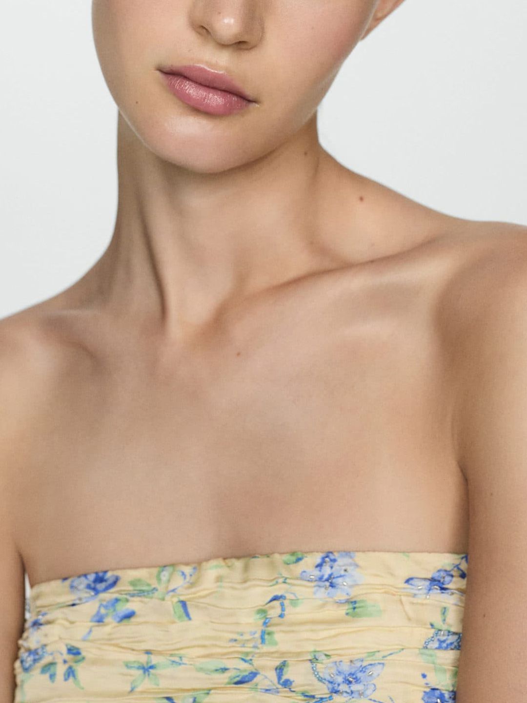 Floral Print Off-Shoulder Smocked Bardot Crop Top