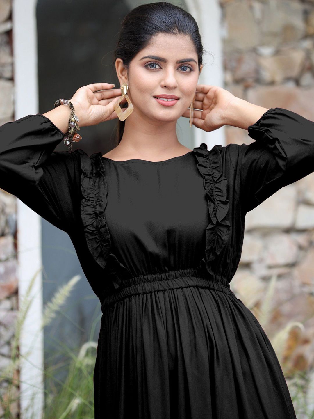 Buy Femvy Puff Sleeves Fit & Flare Midi Dress - Dresses for Women