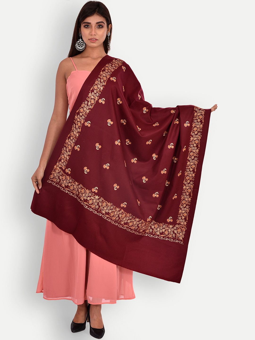 BAISA Women Floral Wool Embroidered Shawl